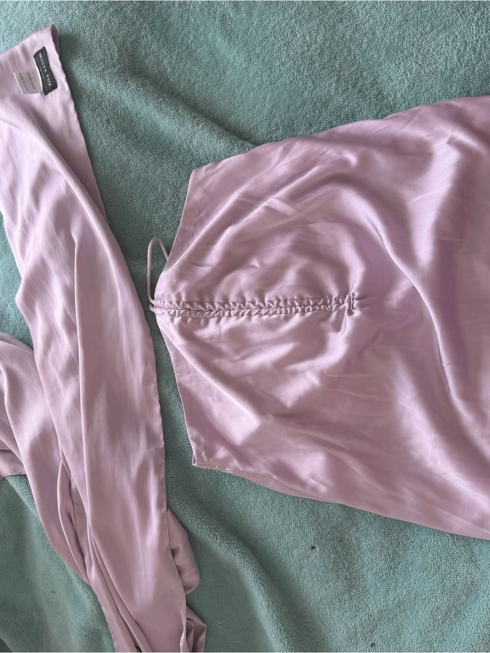 White Fox Boutique Lilac Satin Mini Skirt & Scarf Top Set